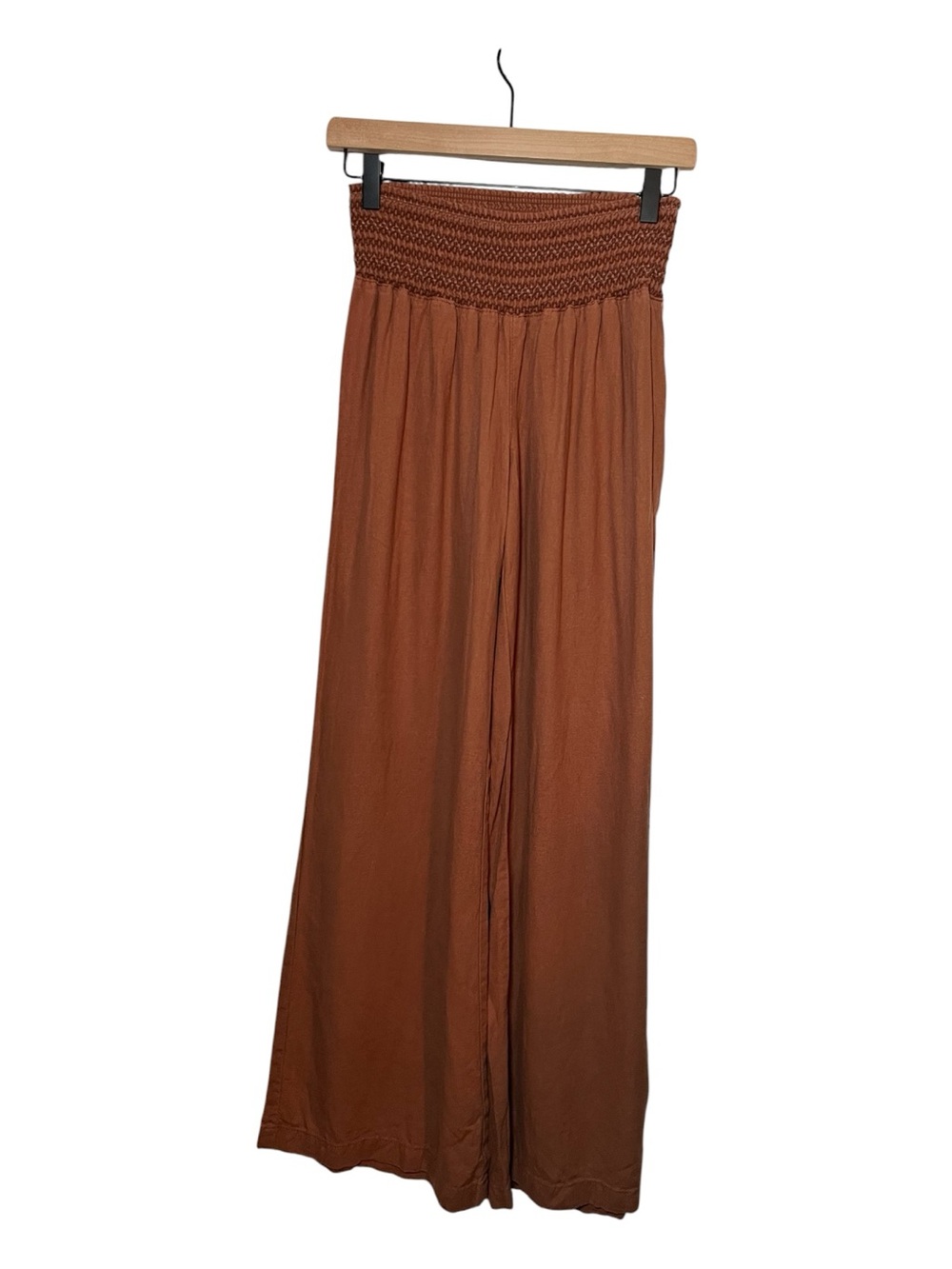 Rewash Wide-Leg Smocked Waist Pants - Rust Brown
